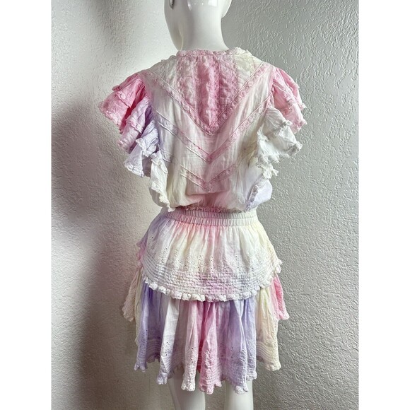 LoveShackFancy  Gwen Dress Multi Tie Dye Pastel Eyelet Lace Ruffles Sz XS - Picture 5 of 9